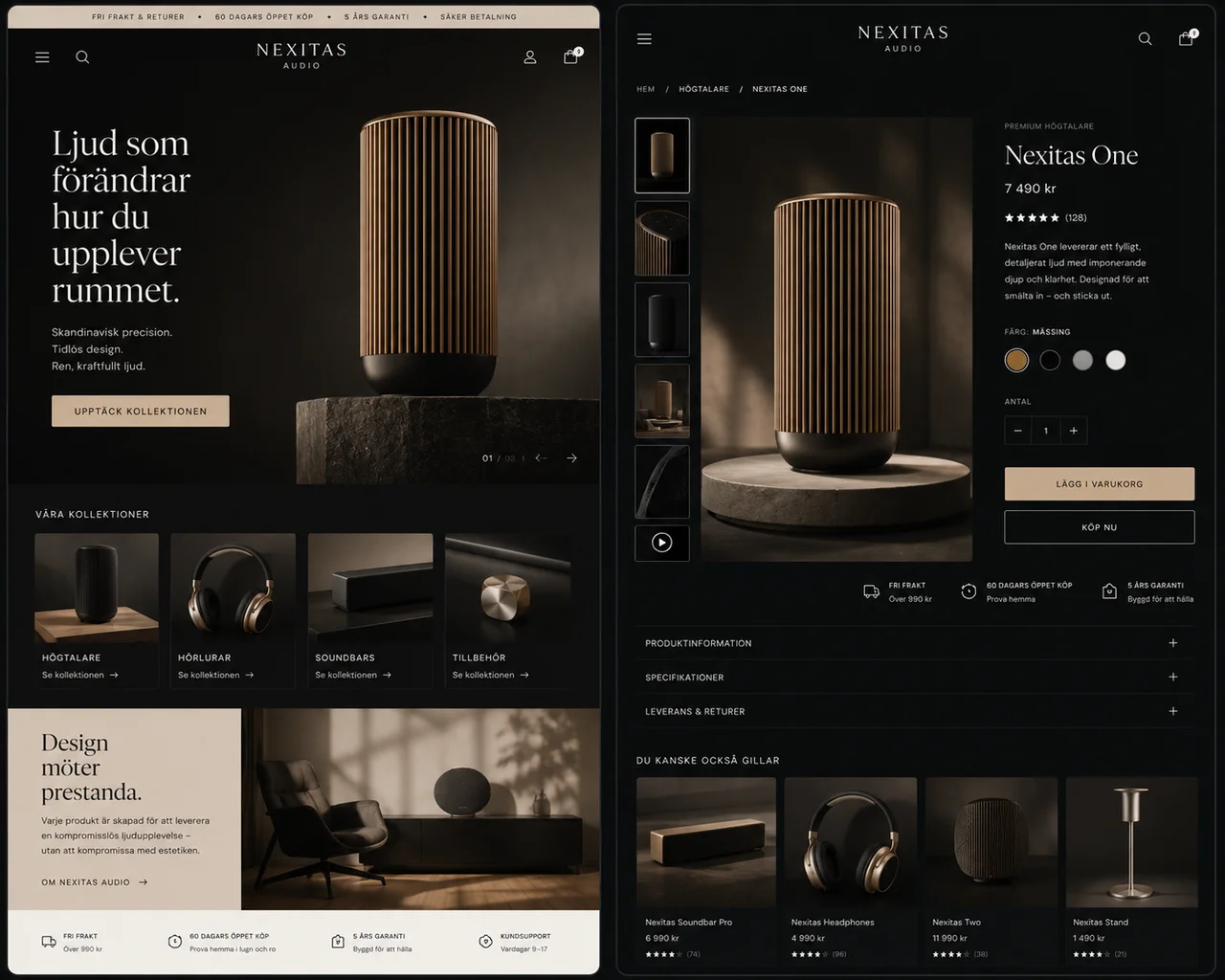 Designkoncept för en mörk premiumbutik för ljudprodukter.